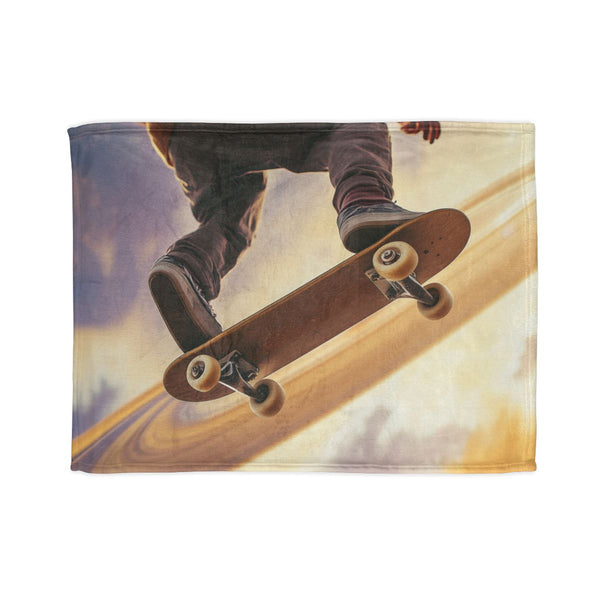 Skateboarder Riding on Rings of Saturn — Plush Fleece Throw Blanket — Full Spread Plush Fleece Artwork View