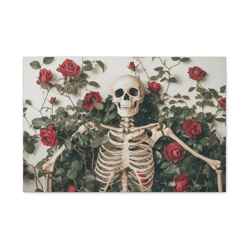 Skeleton in Roses and Vines — 24×16 Canvas Wall Art — Front Gallery-Wrapped Canvas View