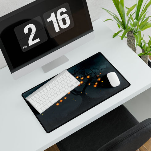 Skeleton Tree Bearing Glowing Fruit — XL & XXL Desk Mat — Gaming & Workspace Desk Setup View
