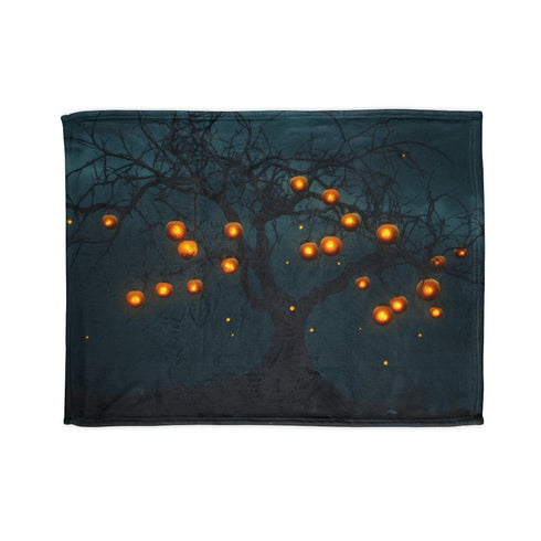 Skeleton Tree Bearing Glowing Fruit — Plush Fleece Throw Blanket — Full Spread Plush Fleece Artwork View