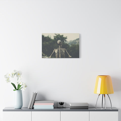 Skeleton with Tree Growing from Spine — Stretched Canvas Wall Art — Living Room Wall Lifestyle View