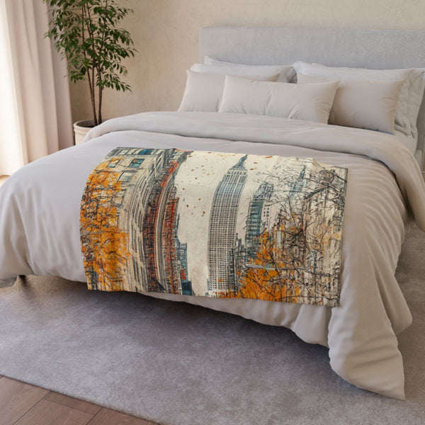 Sketch of Bustling New York City Capturing the Vibr — Plush Fleece Throw Blanket — Drape over Sofa & Bed Lifestyle View