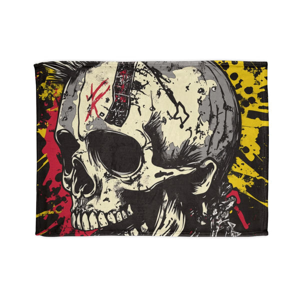 Punk Rock Neon Mohawk Skull — Plush Fleece Throw Blanket — Full Flat Artwork View