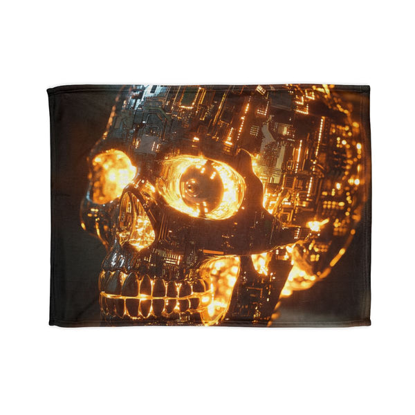 Skull Made of Glowing Circuit Boards — Plush Fleece Throw Blanket — Full Spread Plush Fleece Artwork View