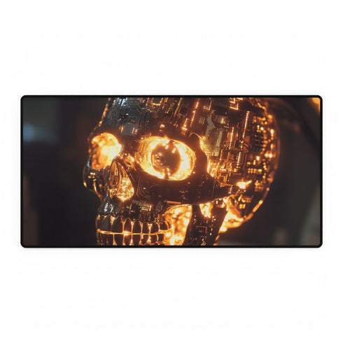 Skull Made of Glowing Circuit Boards — XXL Gaming Desk Mat — Full Top-Down Artwork View