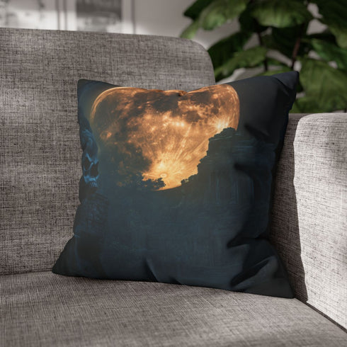 Skull Shaped Moon Over Jungle Ruins — Double-Sided Cushion Cover — Sofa & Armchair Living Room Lifestyle View