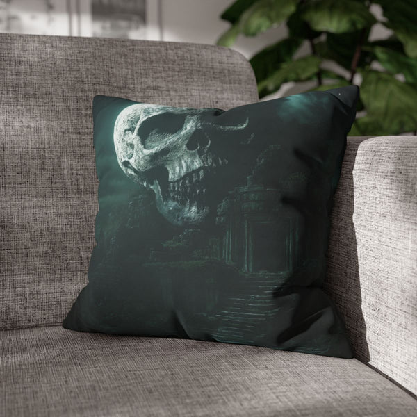 Skull Shaped Moon over Jungle Ruins (Edition II) — Double-Sided Cushion Cover — Sofa & Armchair Living Room Lifestyle View