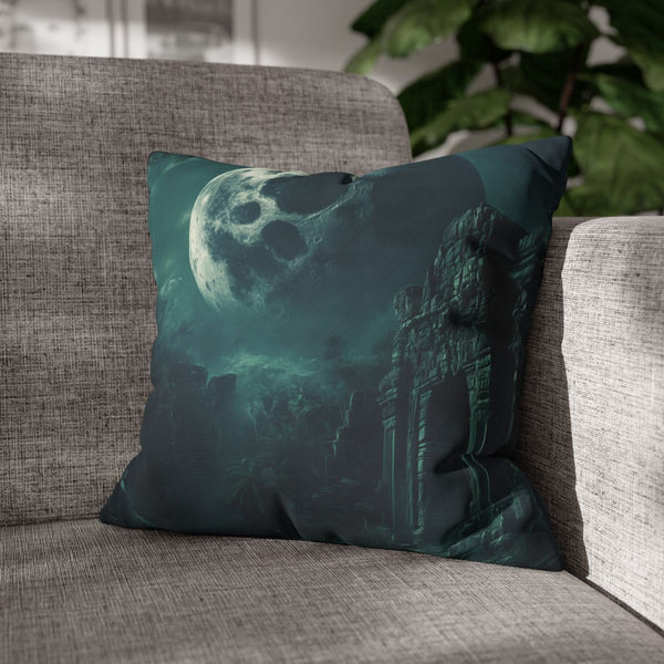 Skull Shaped Moon over Jungle Ruins (Edition III) — Double-Sided Cushion Cover — Sofa & Armchair Living Room Lifestyle View