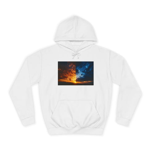 Sky Split Into Day and Night Graphic Unisex College Hoodie - Arctic White Front