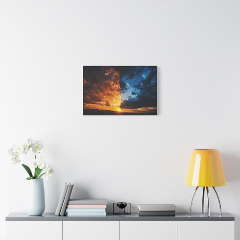 Sky Split Into Day and Night — Stretched Canvas Wall Art — Living Room Wall Lifestyle View