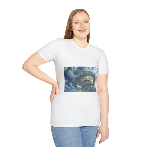 Sky Temple Rotating in Zero Gravity — Graphic Cotton T-Shirt — Model Streetwear Fit View