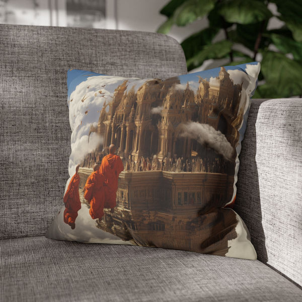 Sky Temple with Flying Monks (Edition IV) — Double-Sided Cushion Cover — Sofa & Armchair Living Room Lifestyle View