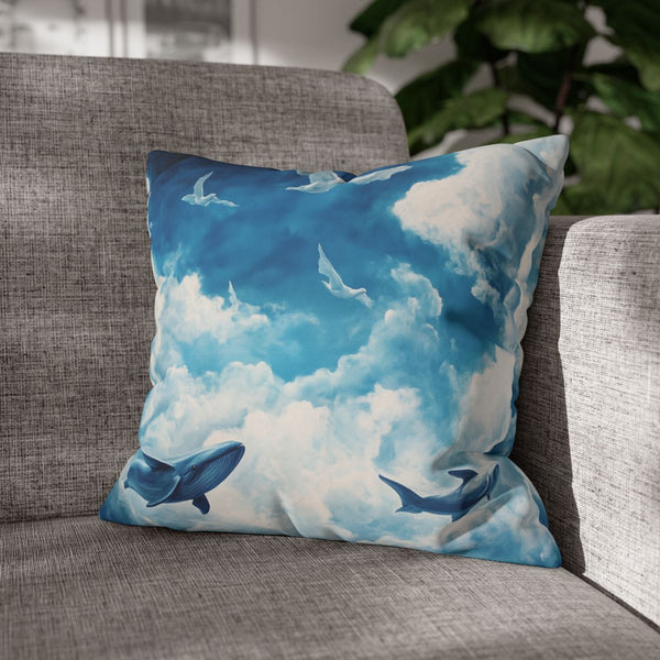 Sky Whales Grazing on Clouds — 40×40 Cushion Cover — Sofa & Living Room Lifestyle View