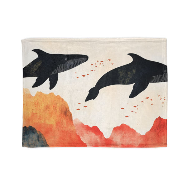 Sky Whales Swimming through Mountains Plush Fleece Throw Blanket