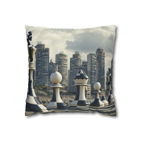 Skyscrapers Shaped Like Chess Pieces — Faux Suede Cushion Cover — Front 40×40 cm Square Cushion View