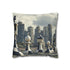 Skyscrapers Shaped Like Chess Pieces — Faux Suede Cushion Cover — Front 40×40 cm Square Cushion View