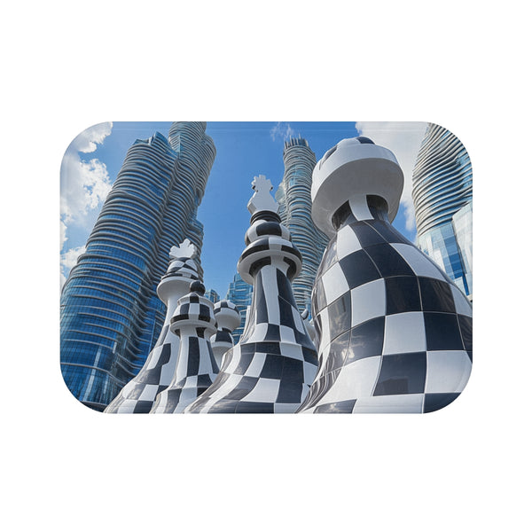 Skyscrapers Shaped Like Chess Pieces (Edition V) — Memory Foam Bath Mat — Top-Down Memory Foam Bath Mat View