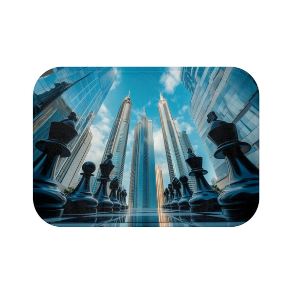 Skyscrapers Shaped Like Chess Pieces (Edition VI) — Memory Foam Bath Mat — Top-Down Memory Foam Bath Mat View