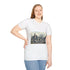 Skyscrapers Shaped Like Chess Pieces Graphic Unisex Softstyle T-Shirt - Model View
