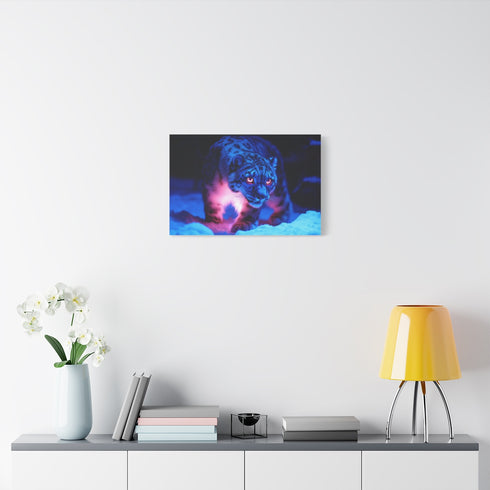 Snow Leopard with Glowing Fur — Stretched Canvas Wall Art — Living Room Wall Lifestyle View