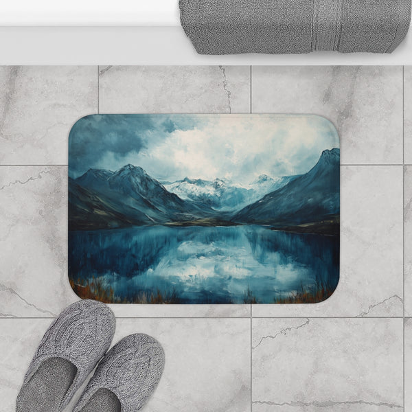 Snowdon Wales Painting (Edition II) — 61×43 Memory Foam Bath Mat — Modern Bathroom Floor Lifestyle View