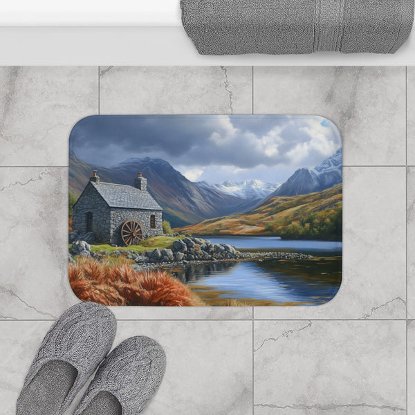 Snowdon Wales Painting (Edition III) — 61×43 Memory Foam Bath Mat — Modern Bathroom Floor Lifestyle View