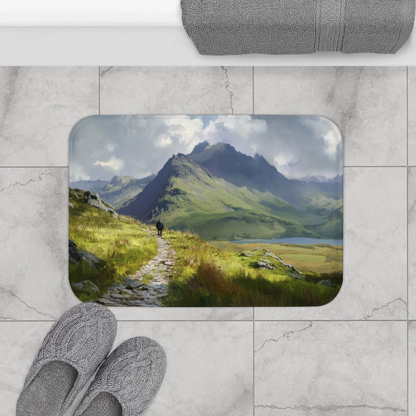 Snowdon Wales Painting (Edition VII) — 61×43 Memory Foam Bath Mat — Modern Bathroom Floor Lifestyle View