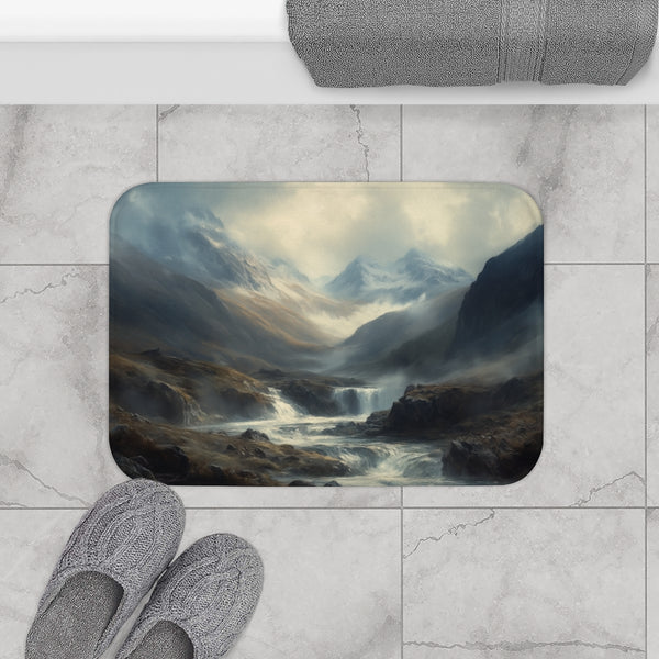 Snowdon Wales Painting (Edition X) — 61×43 Memory Foam Bath Mat — Modern Bathroom Floor Lifestyle View