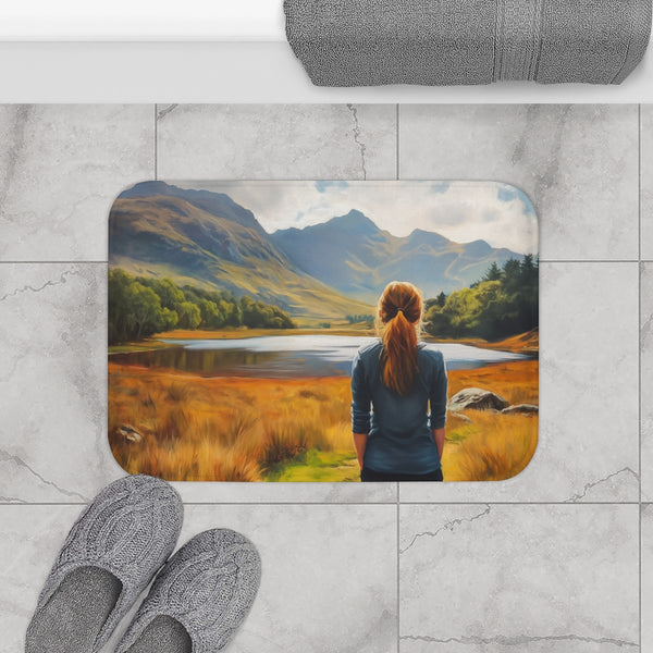 Snowdon Wales Painting (Edition XI) — 61×43 Memory Foam Bath Mat — Modern Bathroom Floor Lifestyle View