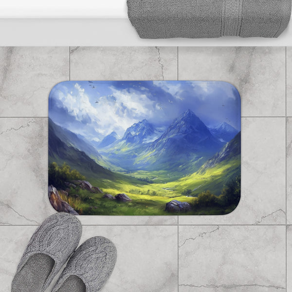 Snowdon Wales Painting (Edition XII) — 61×43 Memory Foam Bath Mat — Modern Bathroom Floor Lifestyle View