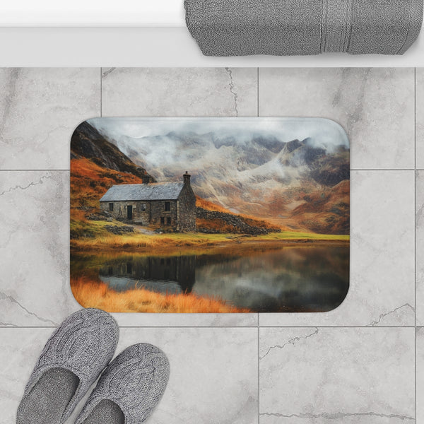 Snowdon Wales Painting (Edition XIV) — 61×43 Memory Foam Bath Mat — Modern Bathroom Floor Lifestyle View