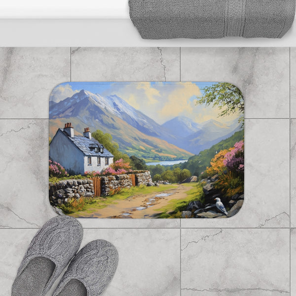Snowdon Wales Painting (Edition XV) — 61×43 Memory Foam Bath Mat — Modern Bathroom Floor Lifestyle View
