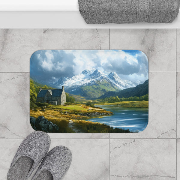 Snowdon Wales Painting (Edition XVI) — 61×43 Memory Foam Bath Mat — Modern Bathroom Floor Lifestyle View