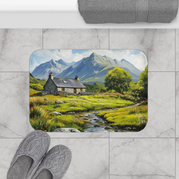 Snowdon Wales Painting (Edition XVII) — 61×43 Memory Foam Bath Mat — Modern Bathroom Floor Lifestyle View