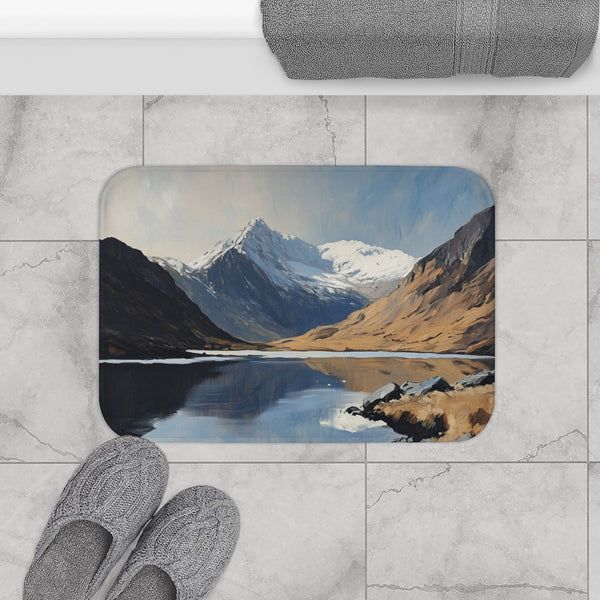 Snowdon Wales Painting — 61×43 Memory Foam Bath Mat — Modern Bathroom Floor Lifestyle View