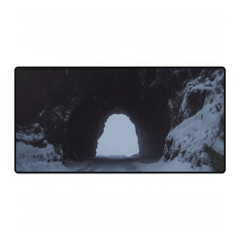 Snowstorm Hiding Neon Portal Cave — XL & XXL Desk Mat — Full Top-Down Artwork View