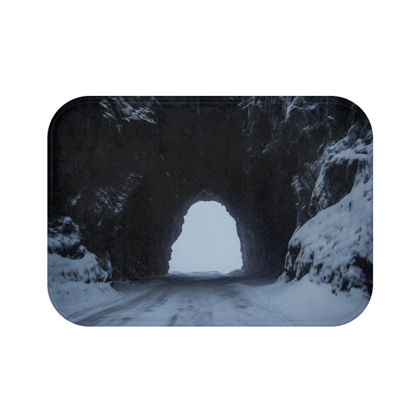 Snowstorm Hiding Neon Portal Cave — Memory Foam Bath Mat — Top-Down Memory Foam Bath Mat View