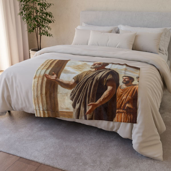 Socrates Teaching a Group of Students — Plush Fleece Throw Blanket — Drape over Sofa & Bed Lifestyle View