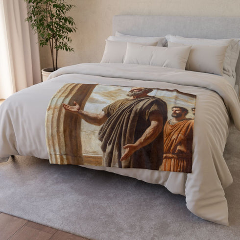 Socrates Teaching Group of Students — Plush Fleece Throw Blanket — Drape over Sofa & Bed Lifestyle View