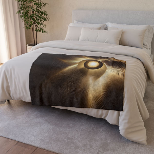 Solar Eclipse Casting Fractal Shadows — Plush Fleece Throw Blanket — Drape over Sofa & Bed Lifestyle View