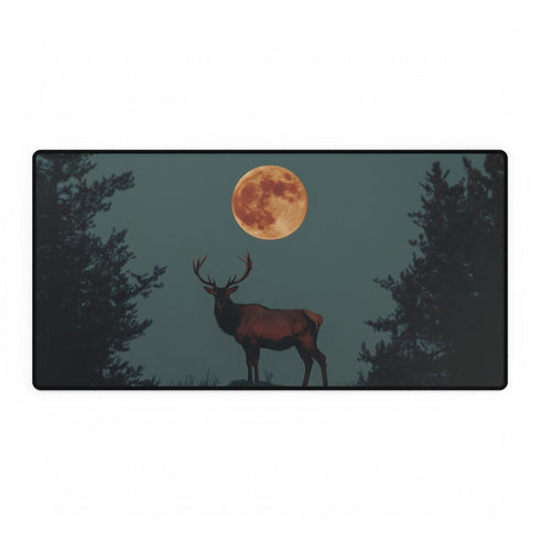 Solar Stag Standing under Twin Moons — XL & XXL Desk Mat — Full Top-Down Artwork View