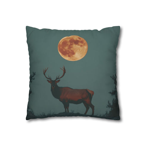 Solar Stag Standing under Twin Moons — 40×40 Cushion Cover — Sofa & Living Room Lifestyle View