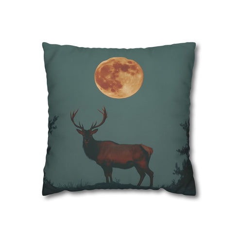 Solar Stag Standing under Twin Moons — 40×40 Cushion Cover — Front 40×40 cm Square Cushion View