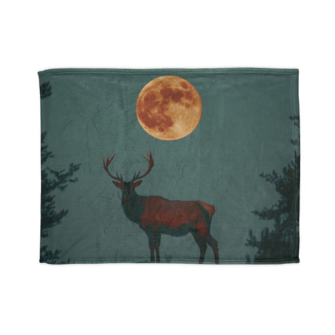 Solar Stag Standing under Twin Moons — 50×60 Plush Throw Blanket — Full Flat Artwork View