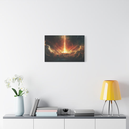 Solar Sword Shattering the Sky — Stretched Canvas Wall Art — Living Room Wall Lifestyle View