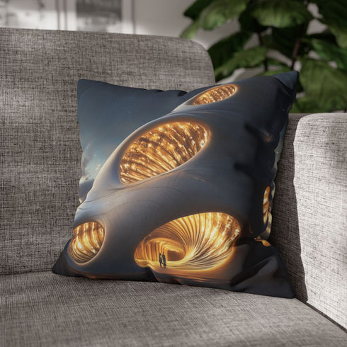 Space Cathedral Shaped Like Seashell — Faux Suede Cushion Cover — Sofa & Living Room Lifestyle View