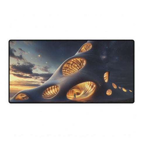 Space Cathedral Shaped Like Seashell — XXL Gaming Desk Mat — Full Top-Down Artwork View