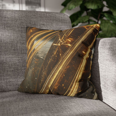 Space Elevator Made of Gold Threads — 40×40 Cushion Cover — Sofa & Living Room Lifestyle View