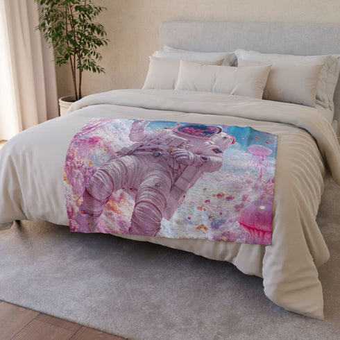 Space Galaxy Spread Out — 50×60 Plush Throw Blanket — Draped Over Sofa & Bed Lifestyle View