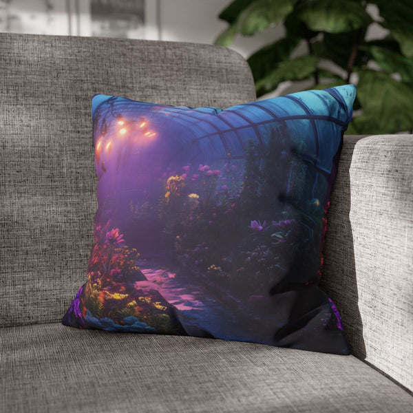 Space Garden in Glowing Greenhouse (Edition V) — Double-Sided Cushion Cover — Sofa & Armchair Living Room Lifestyle View